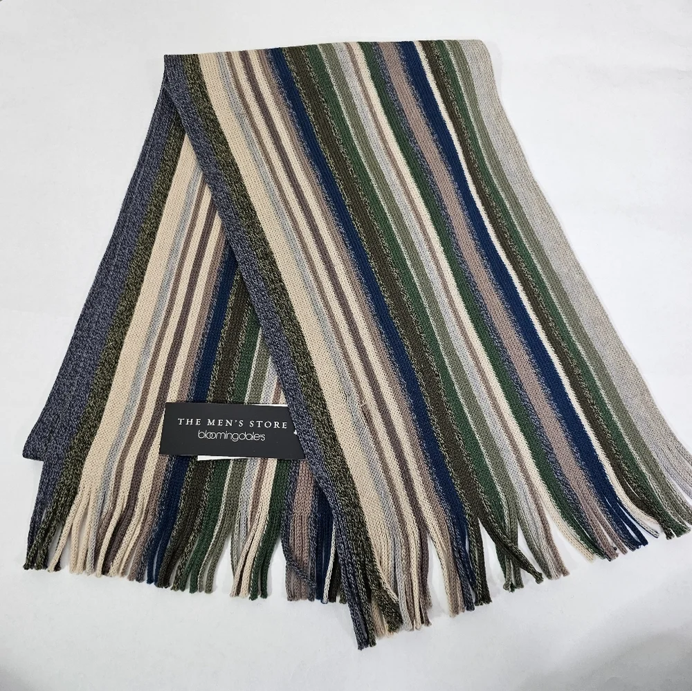 The Men's Store Bloomingdales Striped Knit Scarf Olive Neutral NWT